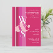 Modern Magenta Stripe Monogram Ampersand Wedding Kaart (Staand voorkant)