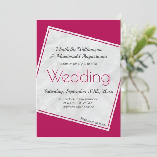 Modern Magenta Wedding Kaart (Staand voorkant)