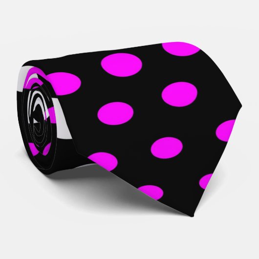Modern Magenta & White Polka Dots Pattern Stropdas (Opgerold)