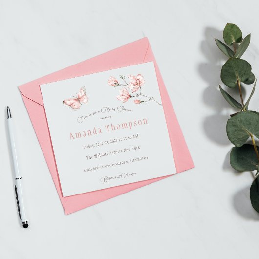 Modern Magnolia Blush Pink Butterfly Baby shower