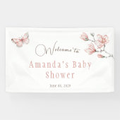 Modern Magnolia Blush Pink Butterfly Baby shower Spandoek (Horizontaal)