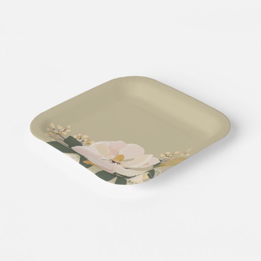 Modern Magnolia Floral Bouquet Custom Papieren Bordje (Gebogen)