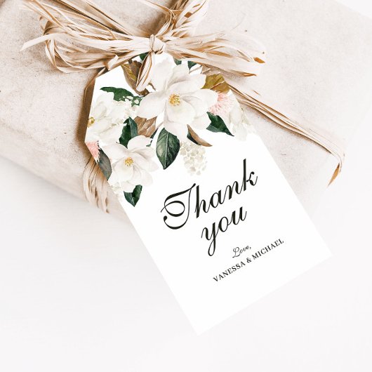 Modern magnolia waterverf bloemencadeau label cadeaulabel