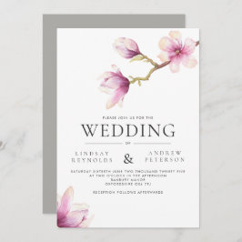 Modern Magnolia Wedding Invitation Kaart