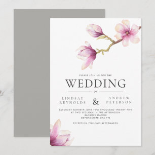 Modern Magnolia Wedding Invitation Kaart