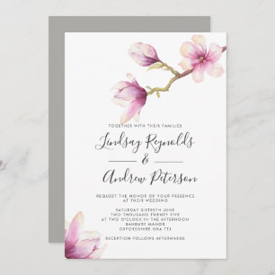 Modern Magnolia Wedding Invitation Kaart