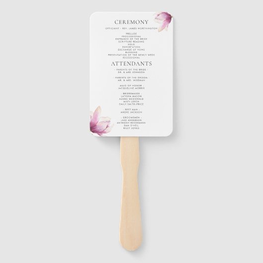 Modern Magnolia Wedding Programme Hand Fan Handwaaier (Achterkant)