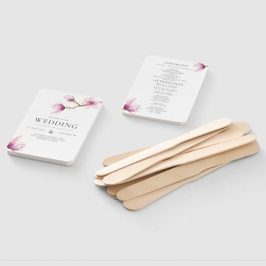 Modern Magnolia Wedding Programme Hand Fan Handwaaier (Niet-gemonteerd)