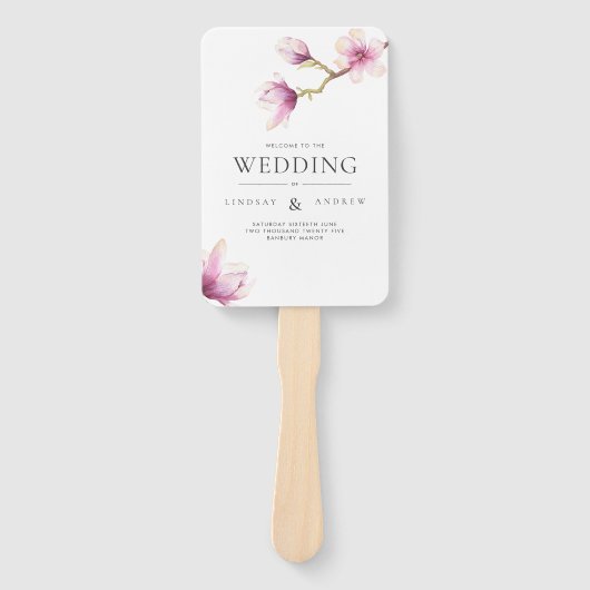 Modern Magnolia Wedding Programme Hand Fan Handwaaier (Voorkant)