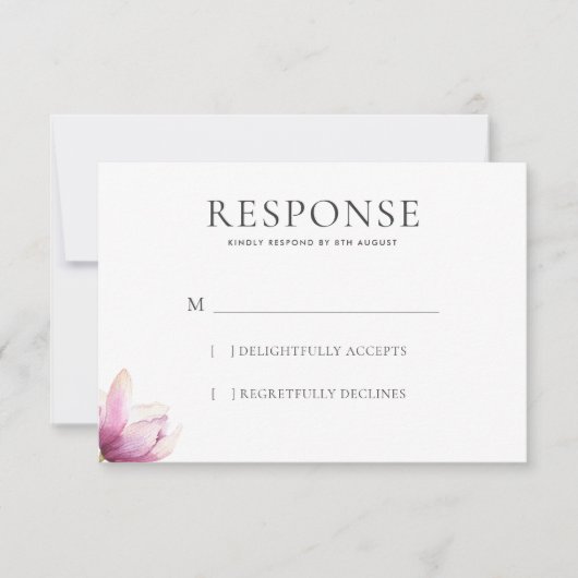 Modern Magnolia WEdding Response RSVP Kaartje (Voorkant)
