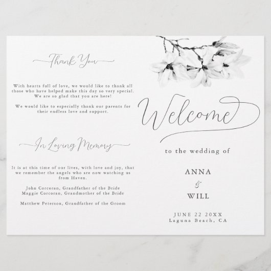 Modern Magnolia Zwart Wit Classy Trouwprogramma (Voorkant)