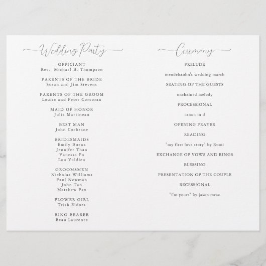 Modern Magnolia Zwart Wit Classy Trouwprogramma (Achterkant)