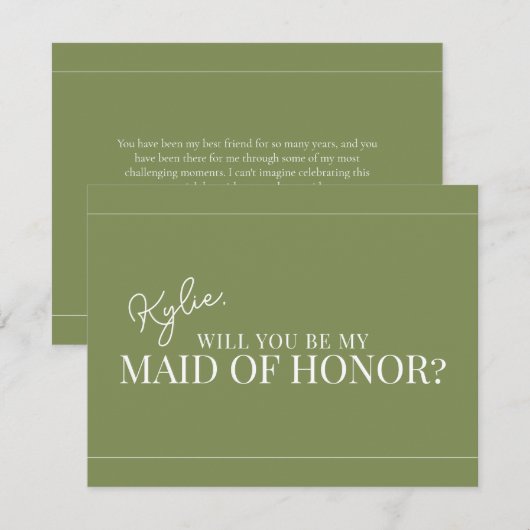 Modern Maid of Honor Voorstel Kaart (Voorkant / Achterkant)