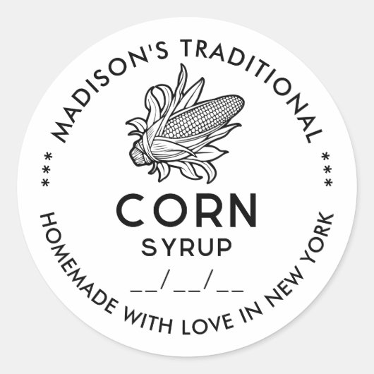 Modern maïs siroop label met zwarte en witte kam (Voorkant)