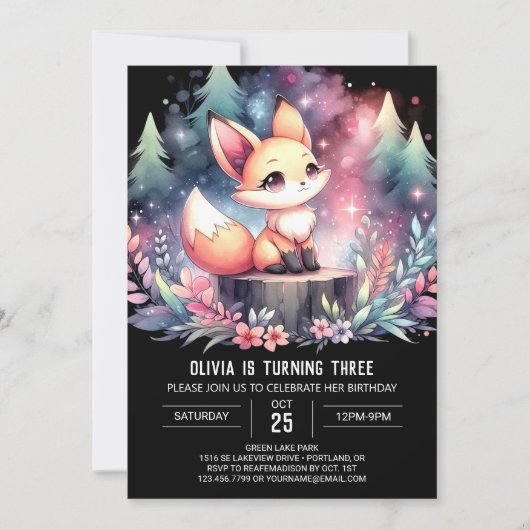 Modern Majestic Fox Verjaardag digitaal Kaart (Voorkant)