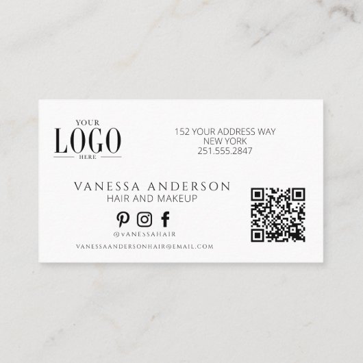 Modern Make-up Artiest Haarstylist Logo QR-code Visitekaartje (Achterkant)