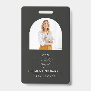 Modern Makelaar Naambadge met Foto Boog Elegant Badge