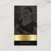 Modern Makeup Artist Black Gold Aangepaste foto Bu Visitekaartje (Voorkant)
