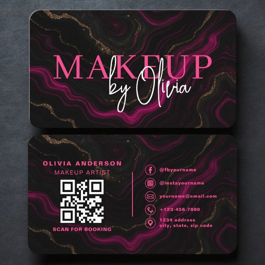 Modern Makeup Artist Business Card with QR Code Visitekaartje