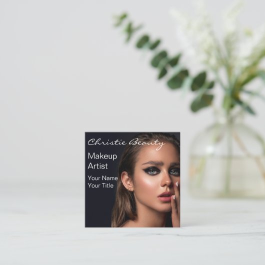 Modern Makeup Artist klantfoto elegant script Vierkante Visitekaartje (Staand voorkant)