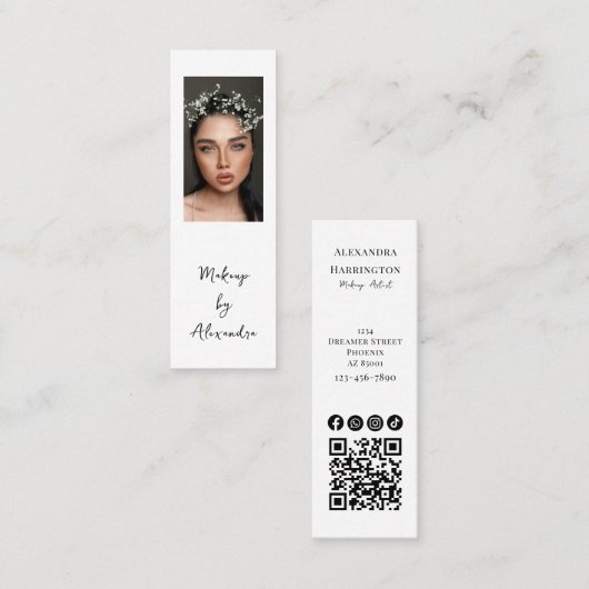 Modern Makeup Artist Photo Elegant Script Mini Visitekaartje (Voorkant / Achterkant)