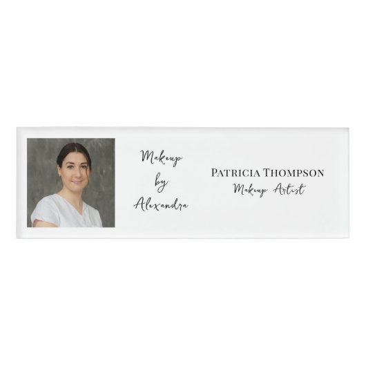 Modern Makeup Artist Photo Elegant Script Naambadge (Voorkant)