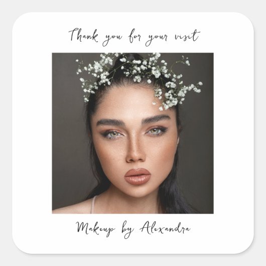Modern Makeup Artist Photo Elegant Script Vierkante Sticker (Voorkant)