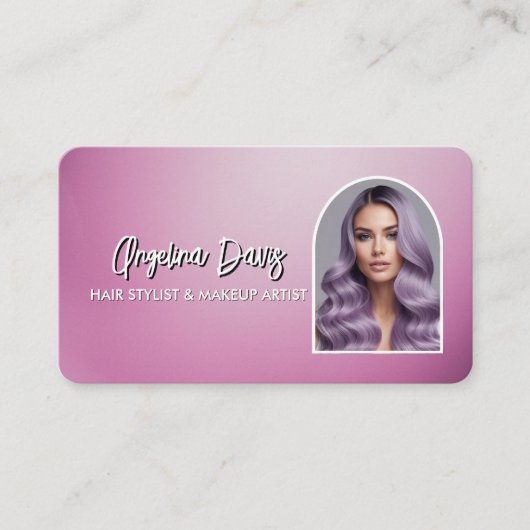 Modern makeup bold purple photo qr code visitekaartje (Voorkant)