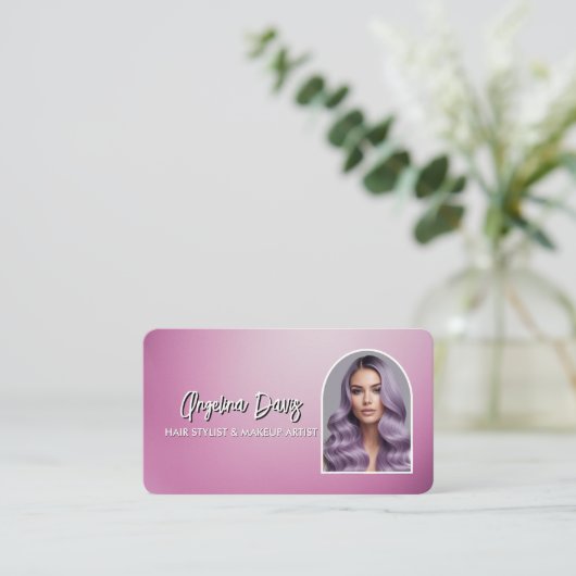 Modern makeup bold purple photo qr code visitekaartje (Staand voorkant)