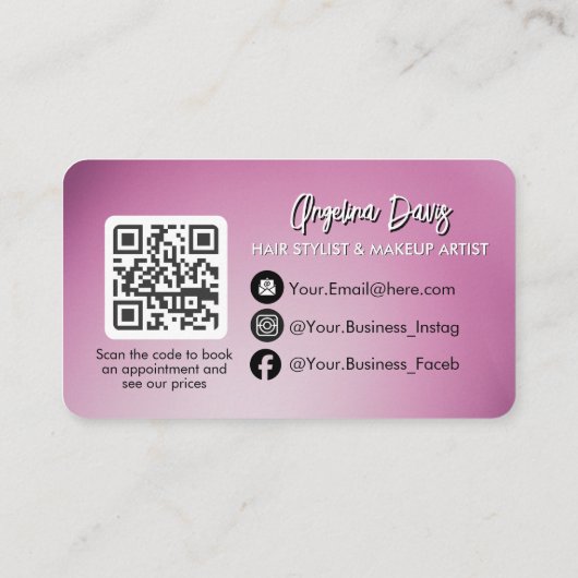 Modern makeup bold purple photo qr code visitekaartje (Achterkant)