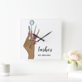 Modern Makeup Eyebrow Eyes Lashes Girly Vierkante Klok (Huis)