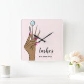 Modern Makeup Eyebrow Eyes Lashes Girly Vierkante Klok (Huis)