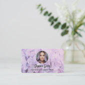 Modern makeup floral purple photo qr code visitekaartje (Staand voorkant)