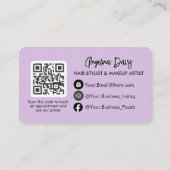 Modern makeup floral purple photo qr code visitekaartje (Achterkant)