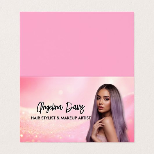 Modern makeup pink photo qr code visitekaartje (Buitenkant ongevouwen)