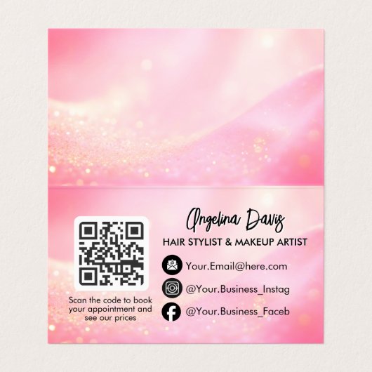 Modern makeup pink photo qr code visitekaartje (Binnenkant ongevouwen)
