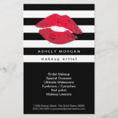 Modern Makeup Red Lips - Chic Black White Stripes Flyer (Voorkant)