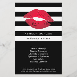 Modern Makeup Red Lips - Chic Black White Stripes Flyer