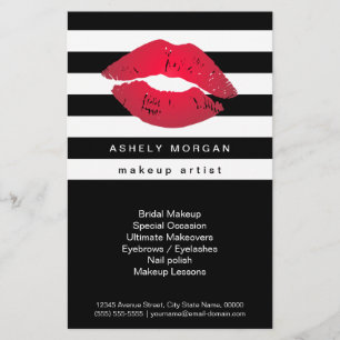 Modern Makeup Red Lips - Chic Black White Stripes Flyer