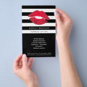 Modern Makeup Red Lips - Chic Black White Stripes Flyer (Hand)