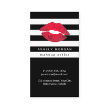 Modern Makeup Red Lips - Chic Black White Stripes