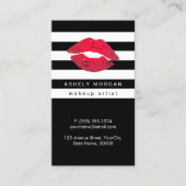 Modern Makeup Red Lips - Chic Black White Stripes Visitekaartje (Voorkant)