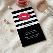 Modern Makeup Red Lips - Chic Black White Stripes Visitekaartje