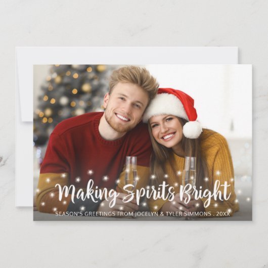 Modern MAKING SPIRITS BRIGHT Script Twinkle Lights Feestdagenkaart (Voorkant)