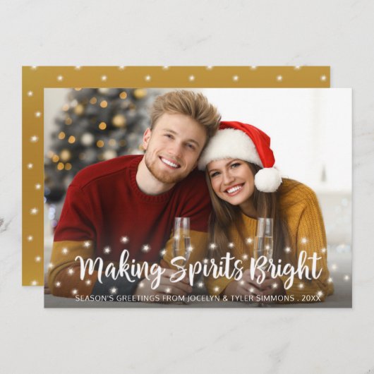 Modern MAKING SPIRITS BRIGHT Script Twinkle Lights Feestdagenkaart (Voorkant / Achterkant)