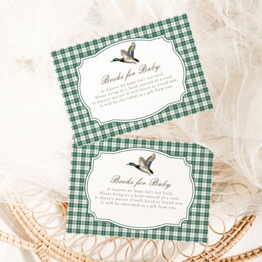Modern Mallard Duck Neutral Gingham Baby Shower Informatiekaartje