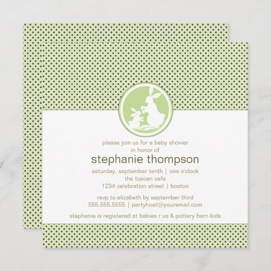 Modern Mam Bunny & Baby Uitnodiging (Voorkant / Achterkant)