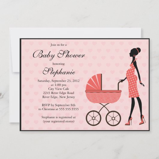 Modern mam to be Girl Carriage Baby shower Kaart (Voorkant)