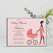 Modern mam to be Girl Carriage Baby shower Kaart (Staand voorkant)