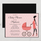 Modern mam to be Girl Carriage Baby shower Kaart (Voorkant / Achterkant)